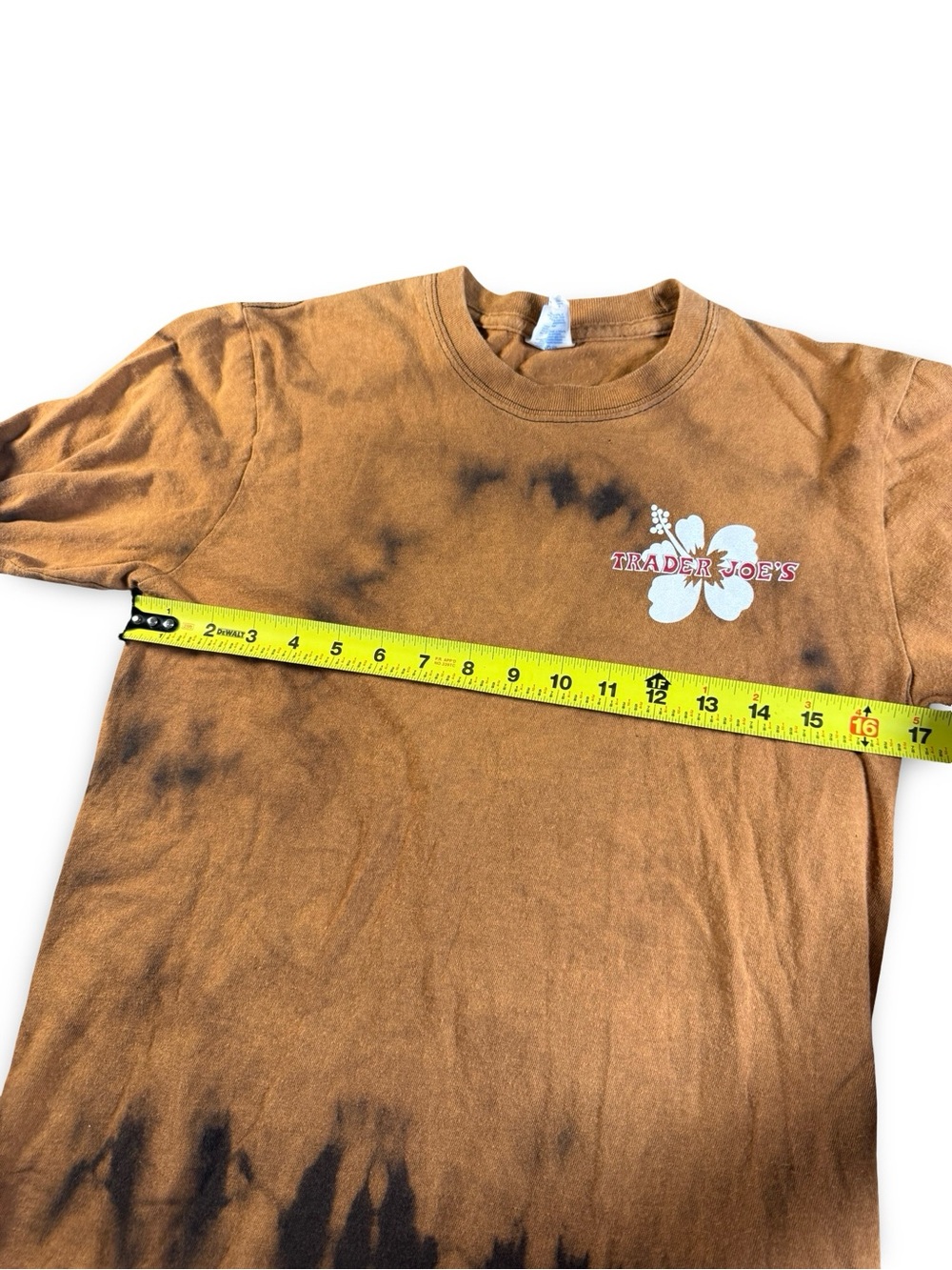 Trader Joe's Long Sleeve Shirt Brown Tie Dye Hibiscus Logo Port & Company Small - Picture 13 of 13